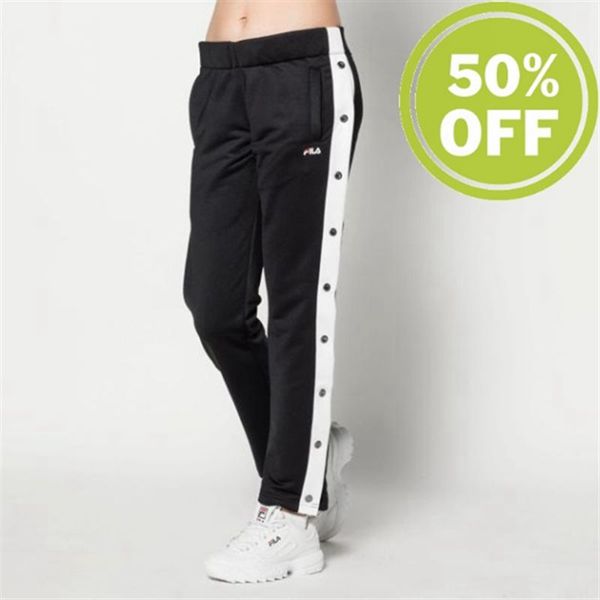 Fila Victoria Buttoned Track Retro Looking Sport With Buttons Women's Pants - Black/White,NZ 315-368